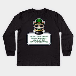 Cat Leprechaun With Pot of Gold 2 - Saint Patrick Kids Long Sleeve T-Shirt